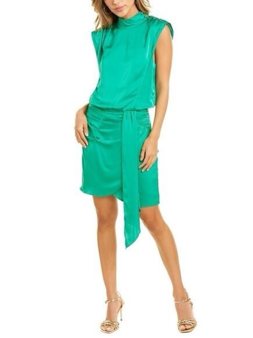 Ramy Brook Teal Green Sleeveless Draped Satin Dress